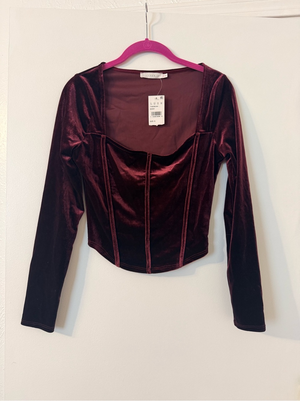 Lush Berry Velvet Long Sleeve Corset Top